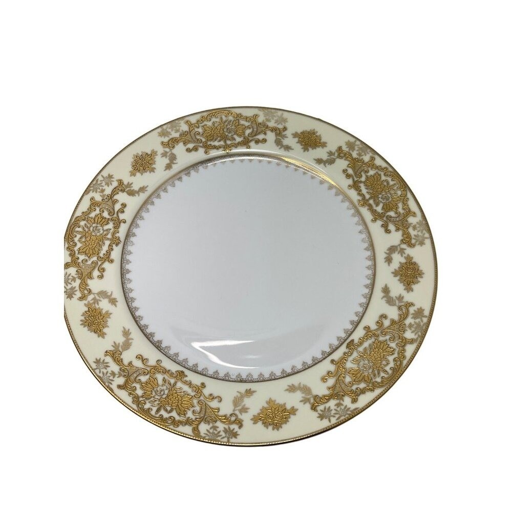 Wiss China Japan Dinner Plate Gold Filigree Floral Cream Border 10 3/8 inch Each